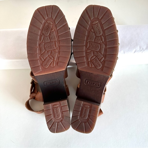 KORKS WENDY STRAPPY STUDDED CHUNKY HEEL CLOGS IN COGNAC BROWN TAN NEW. Sz10 - Picture 11 of 11